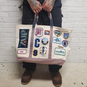 salmon pink vintage 1 of 1 XL L.L Bean Boat and Tote bag with vintage patches si